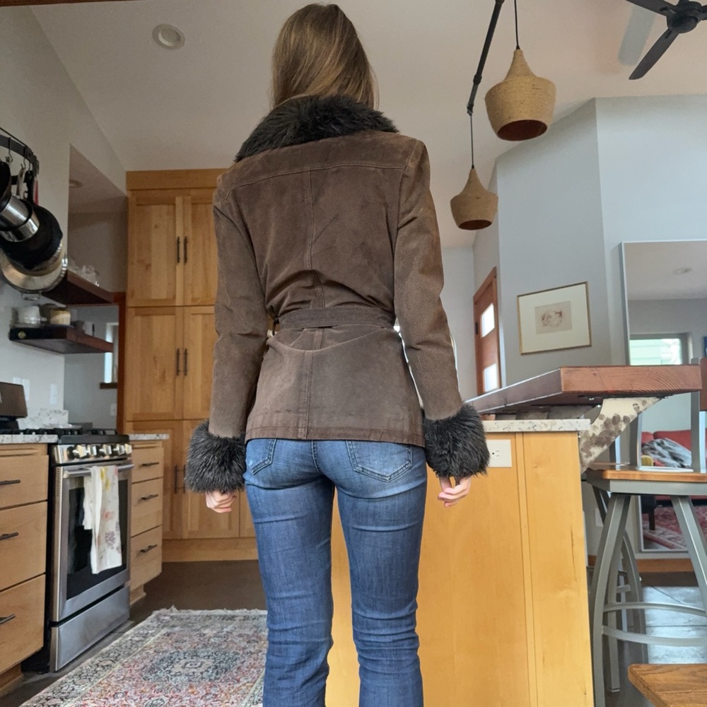 vintage 2000s suede faux fur brown penny lane coat - Picture 4 of 10